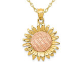 14K Yellow and Pink Gold Sunflower Charm Pendant Necklace with Chain